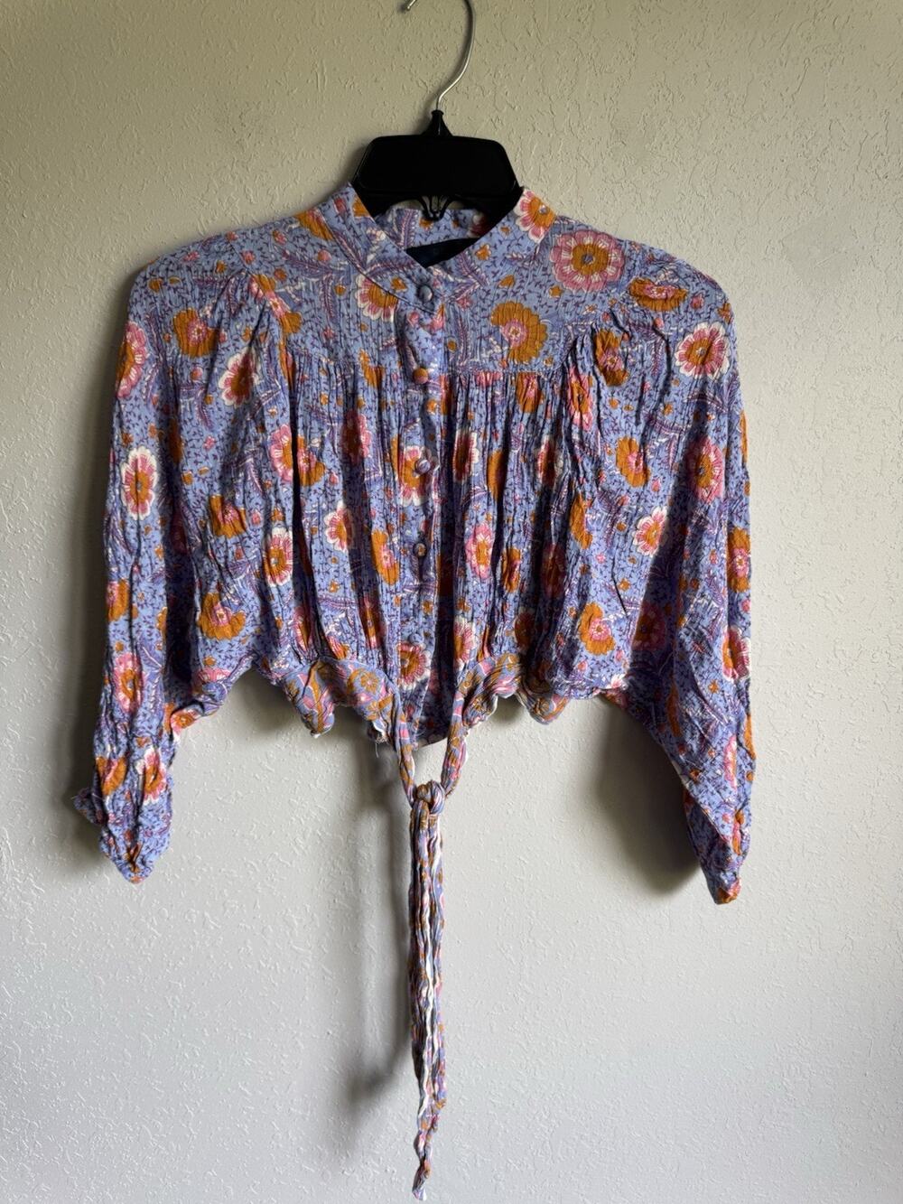 Rachel Rachel Roy Lilac Orange Floral Cropped Button Down Blouse Womens XS